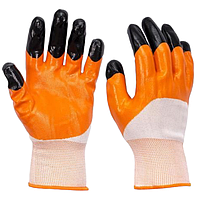 Рукавички робочі нітрилові з обливом захисні №909 оранжево-чорні для будівельних робіт