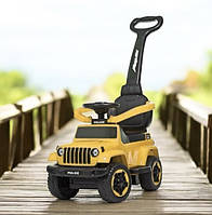 Каталка-толокар Spoko SP-219 з батьківською ручкою жовта машинка з кермом та фарами пластикова