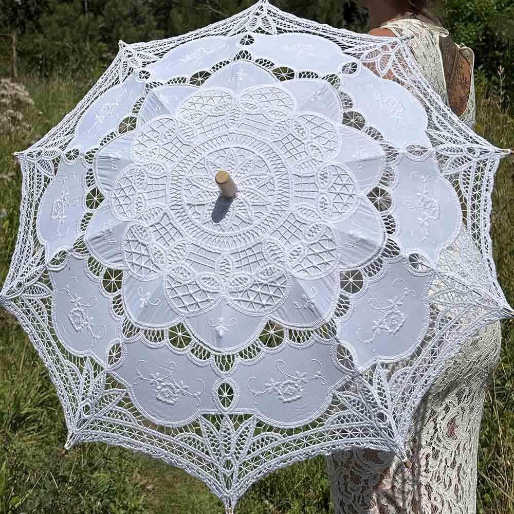 Парасолька для фотосесій | Біла ажурна парасолька від сонця, фото 1
