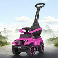 Каталка-толокар Spoko SP-219 з батьківською ручкою рожева машинка з кермом та фарами пластикова