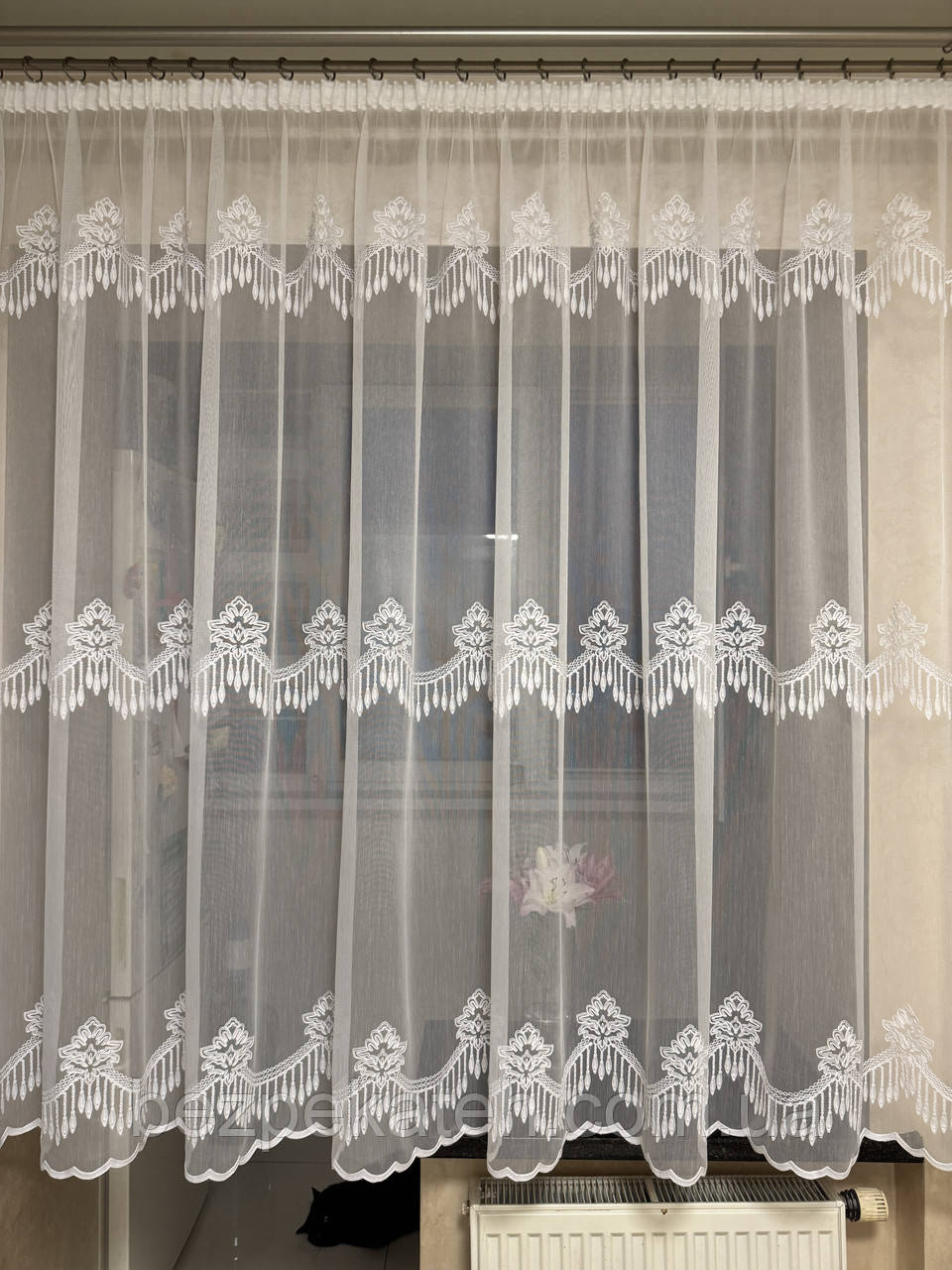 Готова коротка тюль. Кухонна тюль. Тюль до підвіконня. Тюль на кухню. Фіранка для кухні. Штори в кухню, фото 1