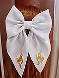 Білий шкільний бант з колосками Великий бант в школу Школа заколка резинка Шкільні бантики заколки колоски, фото 2