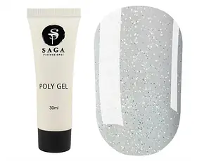 Полігель Saga Professional Exclusive №9 прозорий з великими блискітками, 30 мл