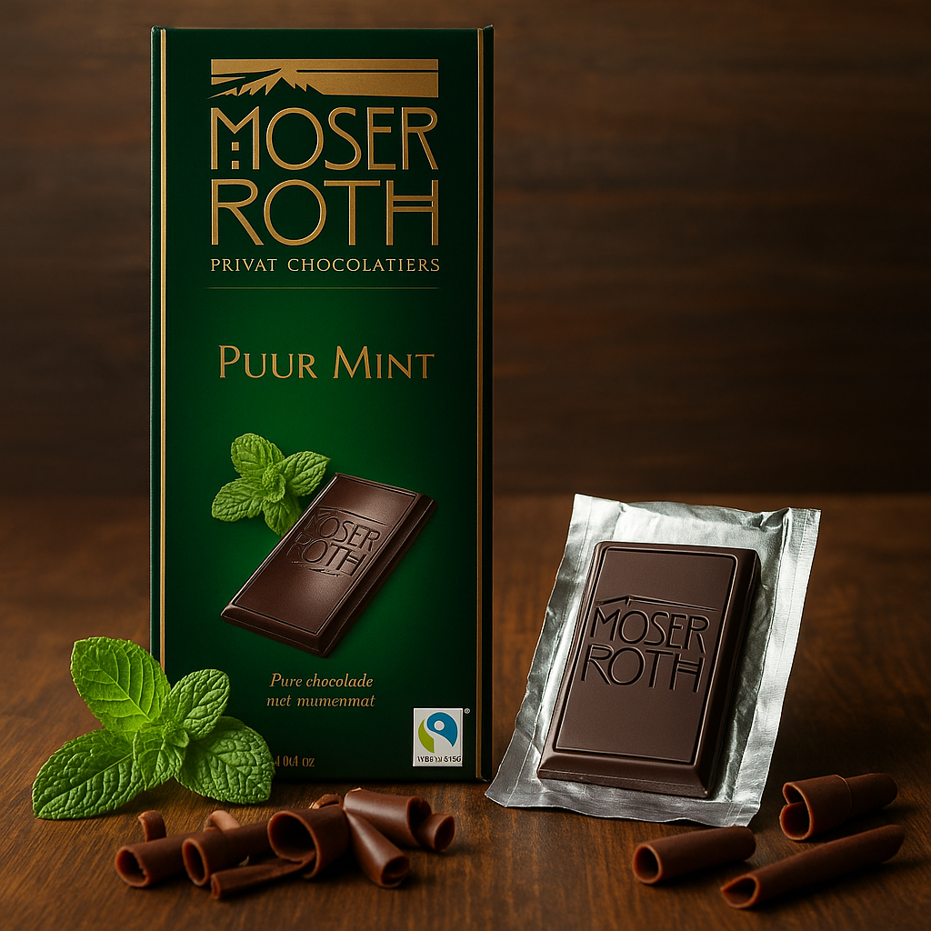 Шоколад чорний з м'ятою Moser Roth Puur Mint, 125 г, фото 1