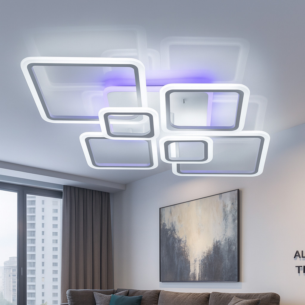 Стельова LED люстра 176W у білому корпусі до 25 м² форма ромби, фото 1