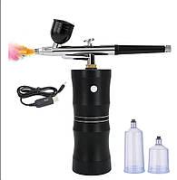 Краскопульт-аерограф (пульверизатор) електричний на акумуляторі 0.4 мм для фарбування авто, тортів, Чорний
