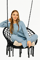 Крісло-гойдалка підвісна 80 см Плетена гойдалка кругла WCG + м яка подушка Чорна