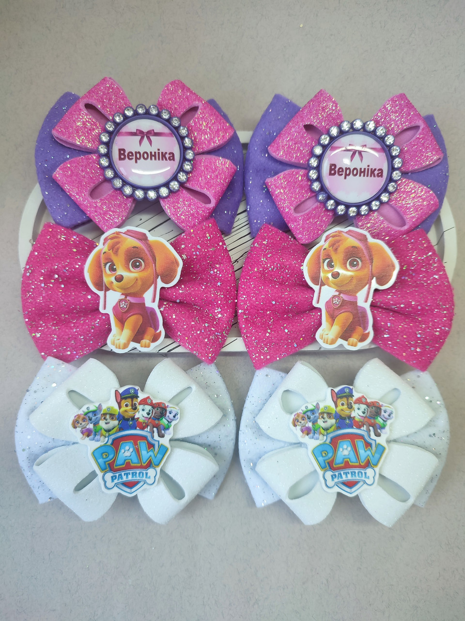 Щінячий патруль Набір бантиків заколки резинки ім'я будь-яке Скай Щенячий патруль Подарочный набор подарунок, фото 1