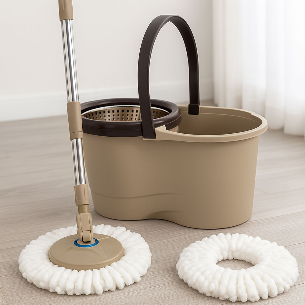 Кругла швабра з відром + 1 насадка, SPEED 8 LY-911, Бежевий / Набір відро та швабра / Швабра для миття підлоги, фото 1