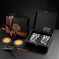 Камені для віскі подарунковий дерев'яний набір із келихами. Кубики для охолодження віскі