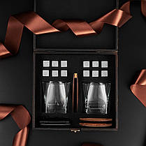 Камені для віскі подарунковий дерев'яний набір із келихами. Кубики для охолодження віскі, фото 2