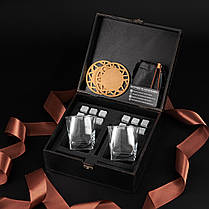 Камені для віскі подарунковий дерев'яний набір із келихами. Кубики для охолодження віскі, фото 3