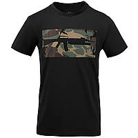 Футболка T-Shirt Helikon-tex FN FAL - Black/US Woodland, тактична чорна футболка з принтом автомата