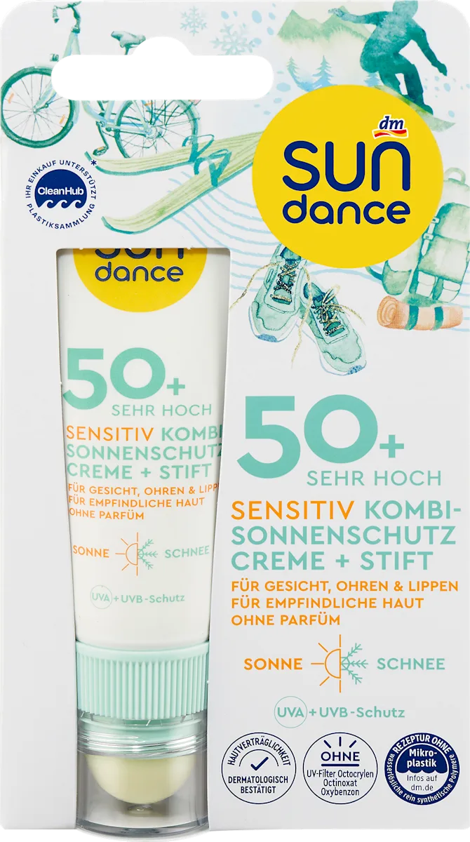 Сонцезахисний набір 2в1 SUNDANCE для обличчя та губ | Крем і стік для чутливої шкіри LSF 50+ (25 мл + 3 г), фото 1