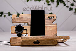 Підставка для годинника телефона гаджетів із дерева з персональним гравіюванням