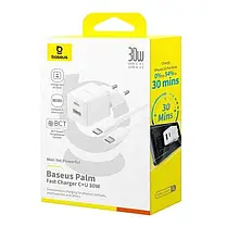 МЗП Baseus Palm Fast Charger Type-C+USB 30W с Cable Type-C to Type-C 60W 20V/3A 1m P1011160A213-01 White, фото 4