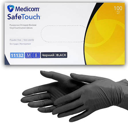 Чорні вінілові M (7-8) рукавички Medicom, щільність 5 г. - 100 шт, фото 1