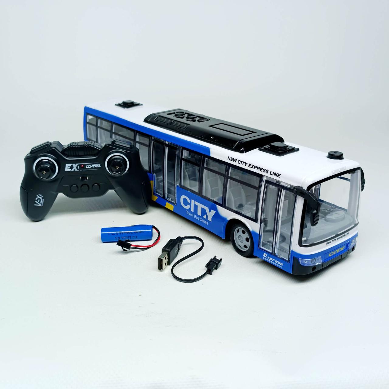 Автобус на радіоуправлінні City Bus 666-695NA-blue — синій, 36 см, з підсвічуванням і акумулятором, фото 1