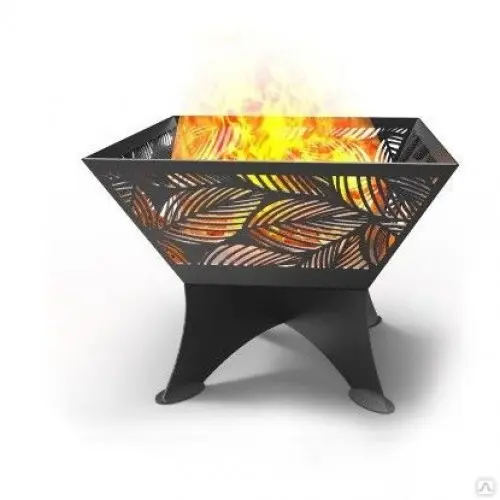 Чаша для багаття квадратна "Листя" від VESUVI на ніжках із міцної сталі 2-3 мм з декоративним візерунком, фото 1