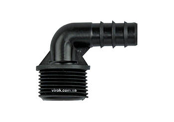 З'єднання-кутник 90° для водяних шлангів пластик. AD 023А, зовн. різьба М 1/2", l= 16 мм