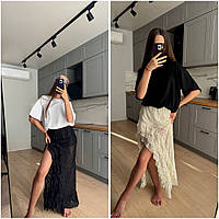 Юбка женская миди гипюр черный молочный размер с,м,л