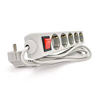 Мережевий подовжувач RITAR G545CU, 220В 10А,  5 розеток, 4,5 м, переріз 3х0,75мм CU, сірий Q25