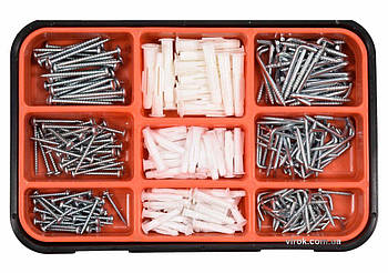 Шурупи, гаки з різьбою та дюбелі VOREL, набір 290 шт. [5/20]