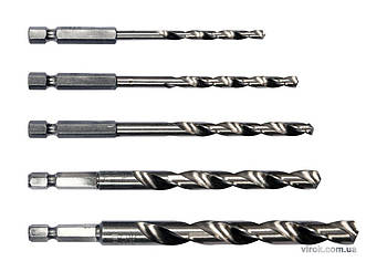 Набір свердл по металу STHOR : 6-гранний хвостовик HEX 1/4", HSS. Ø=4, 5, 6, 8, 10 мм, 5 Шт. [30/60]