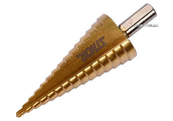 Свердло конічне ступінчасте титанове по металу STHOR : Ø= 4-32 мм HSS 4241 [10/80]