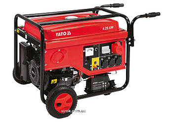 Генератор струму бензиновий YATO: P= 4.25/5.5 кВт, U= 230/380В, 1-3фази, бак- 25л (1.1л олива) AVR