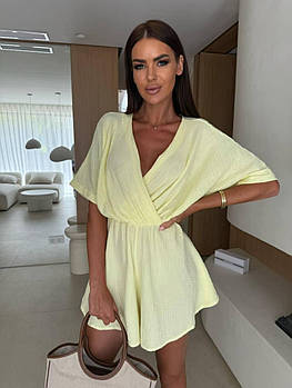 Жіночий комбінезон з мусліну з короткими рукавами S–L лимонний