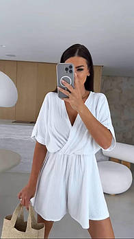 Жіночий комбінезон з мусліну з короткими рукавами S–L білий