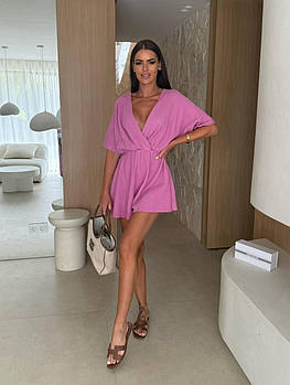 Жіночий комбінезон з мусліну з короткими рукавами S–L рожевий