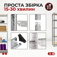 Стелаж | 220х110х50 см | чорний | 6 полиць МДФ | універсальний | оцинкований | міцний | не псує підлогу, фото 5