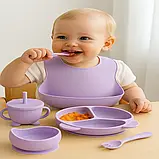 Набір дитячого силіконового посуду для першого прикорму із 6 предметів, однотонний, фото 3