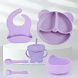 Набір дитячого силіконового посуду для першого прикорму із 6 предметів, однотонний, фото 4