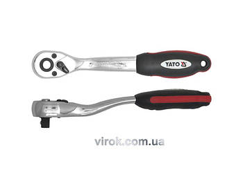 Тріщатка YATO : квадрат 3/8", L= 200 мм, 72T, вигнута ручка [6/24/48]