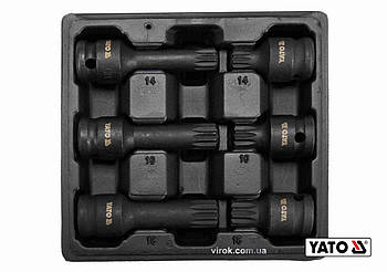 Набір насадок викруткових ударних YATO: SPLINE M14 M16 M18 квадрат 1/2". L= 43/78мм CrMo, 6 Од. [20]