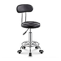 Стілець для майстра зі спинкою на коліщатках шкірозамінник (чорний)