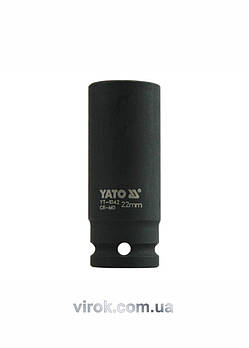 Головка торцева ударна 6-гранна YATO : подовжена, квадрат 1/2", М= 22 мм, L= 78 мм [18/72]