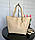 Велика жіноча сумка стильна шоппер міська на плече модна бежева екошкіра, фото 5