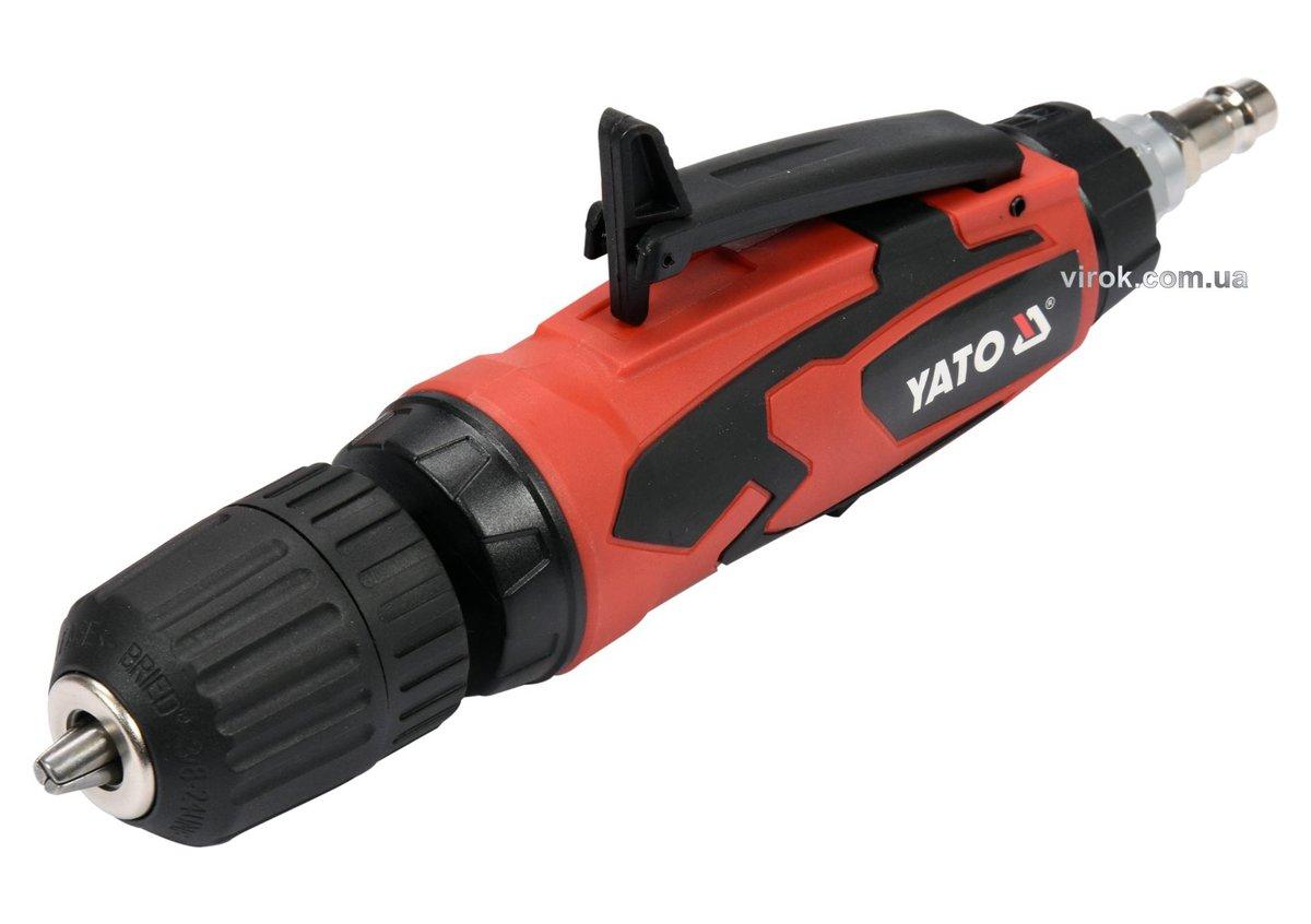 Дриль пневматичний прямий YATO : Ø= 1/4", самозатискний патрон Ø≤10 мм,  6.3 Bar, 113 л/хв [20], фото 1