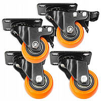 Набір меблевих роликів з гальмом 40 мм, 4 шт, ПВХ поворотні колеса, вантажопідйомність до 300 кг