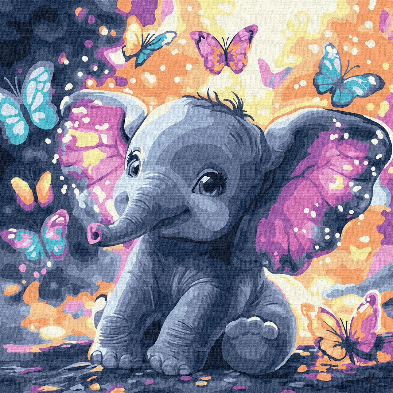 Картина за номерами Миле слоненя з фарбами металік 30*30 см Ідейка KHO 6761, фото 1