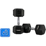 Гантель гумова гексагональна 17,5 кг THUNDER — професійна гантель для тренувань у спортзалі, фото 5