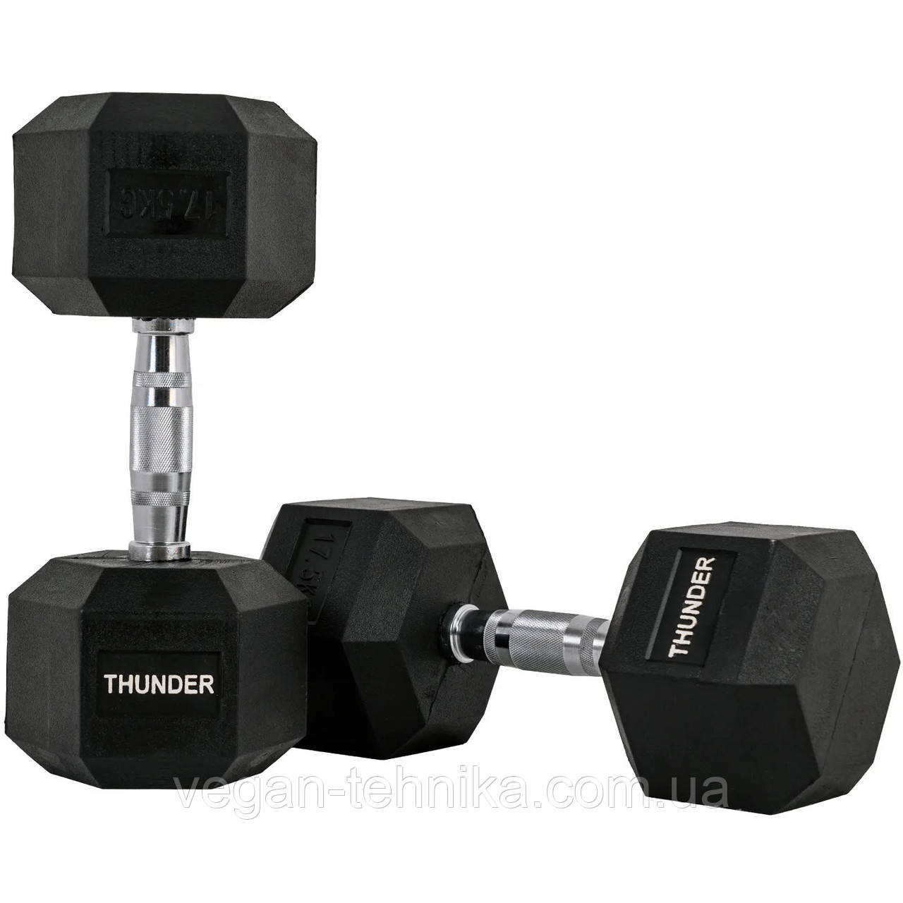 Гантель гумова гексагональна 17,5 кг THUNDER — професійна гантель для тренувань у спортзалі, фото 1
