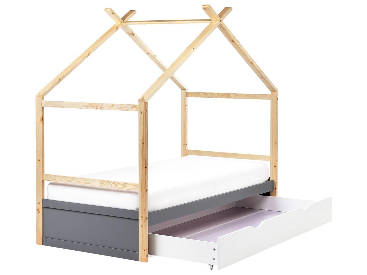 Дитяче ліжко-будиночок ORGEVAL 90 x 200 см з ящиком для зберігання, сіре, фото 1