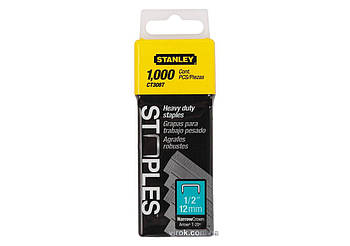 Скобі для кабелю STANLEY: тип T-20. 12 мм x 1000 шт./пач. "FLAT NARROW CROWN" (DW)