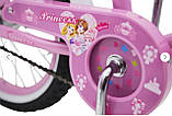 Дитячий сталевий Princess-Rueda14 велосипед з батьківською ручкою, кошиком, багажником для ляльки, рожевий для дівчинки, фото 3