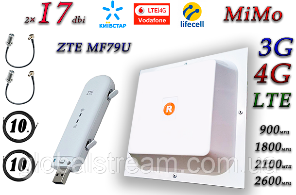 Комплект 4G/3G WiFi Роутер ZTE MF79u + MiMo антенна 2×17dbi